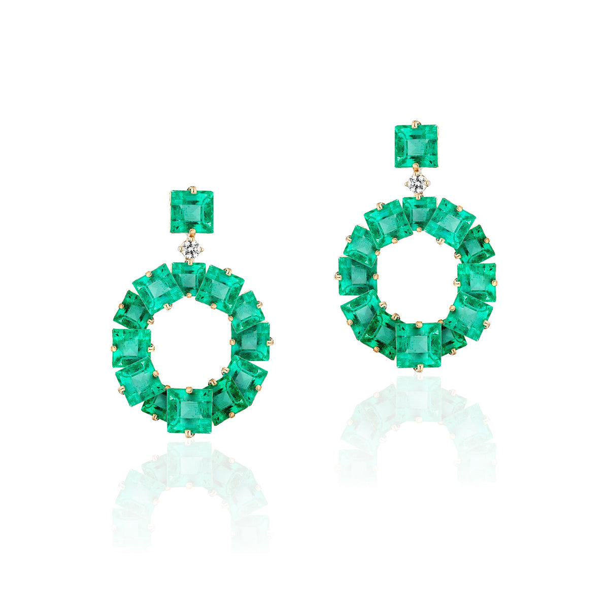 Goshwara Emerald & Diamond 18K Gold Open Drop Earrings