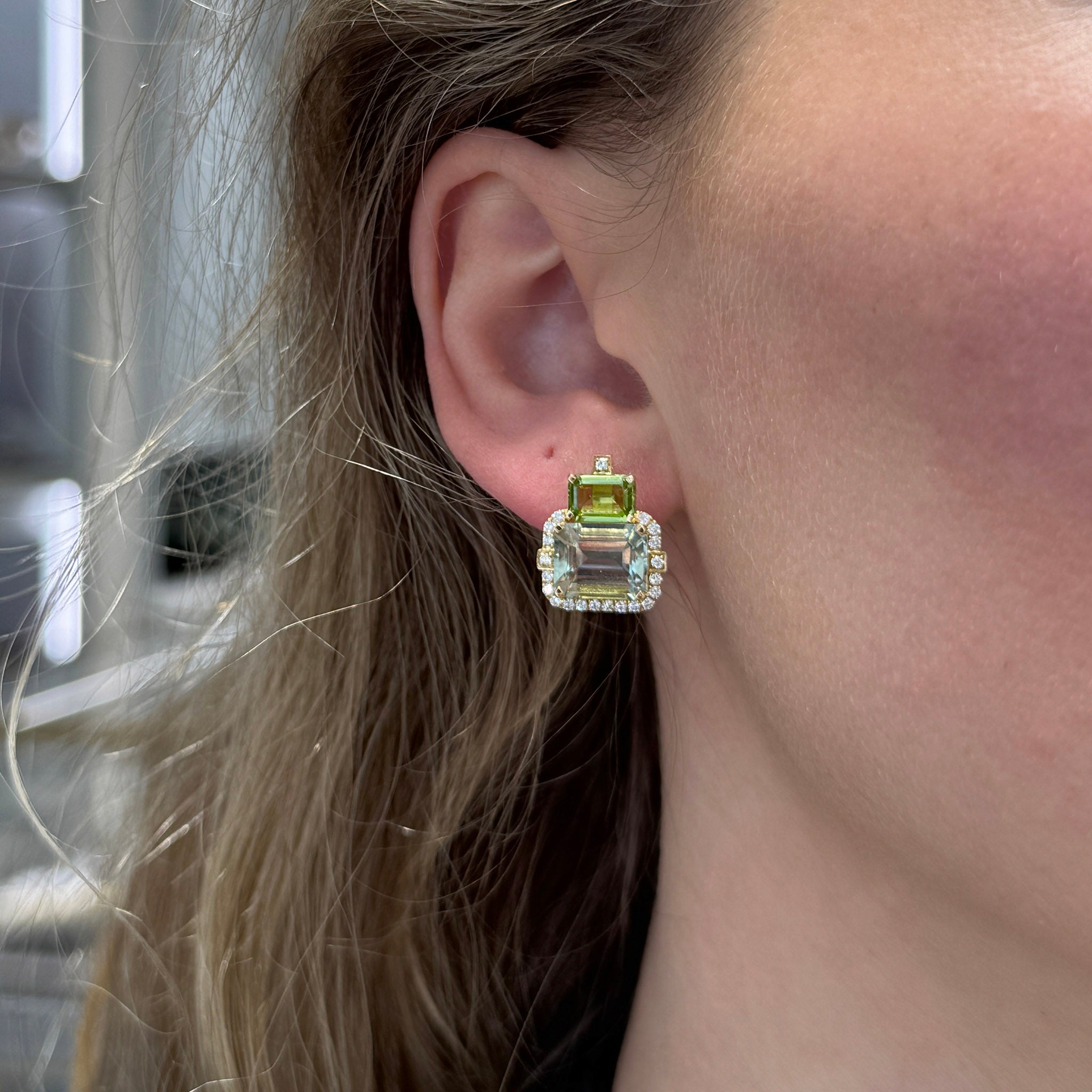 Goshwara 2-Stone Prasiolite & Peridot 18K Gold Earrings
