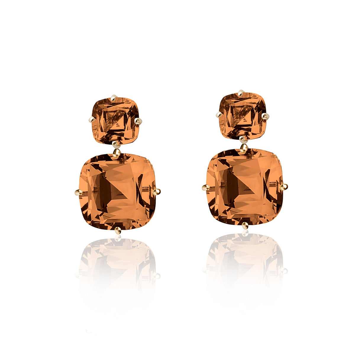 Goshwara Cognac Citrine Double Cushion Drop 18K Gold Earrings