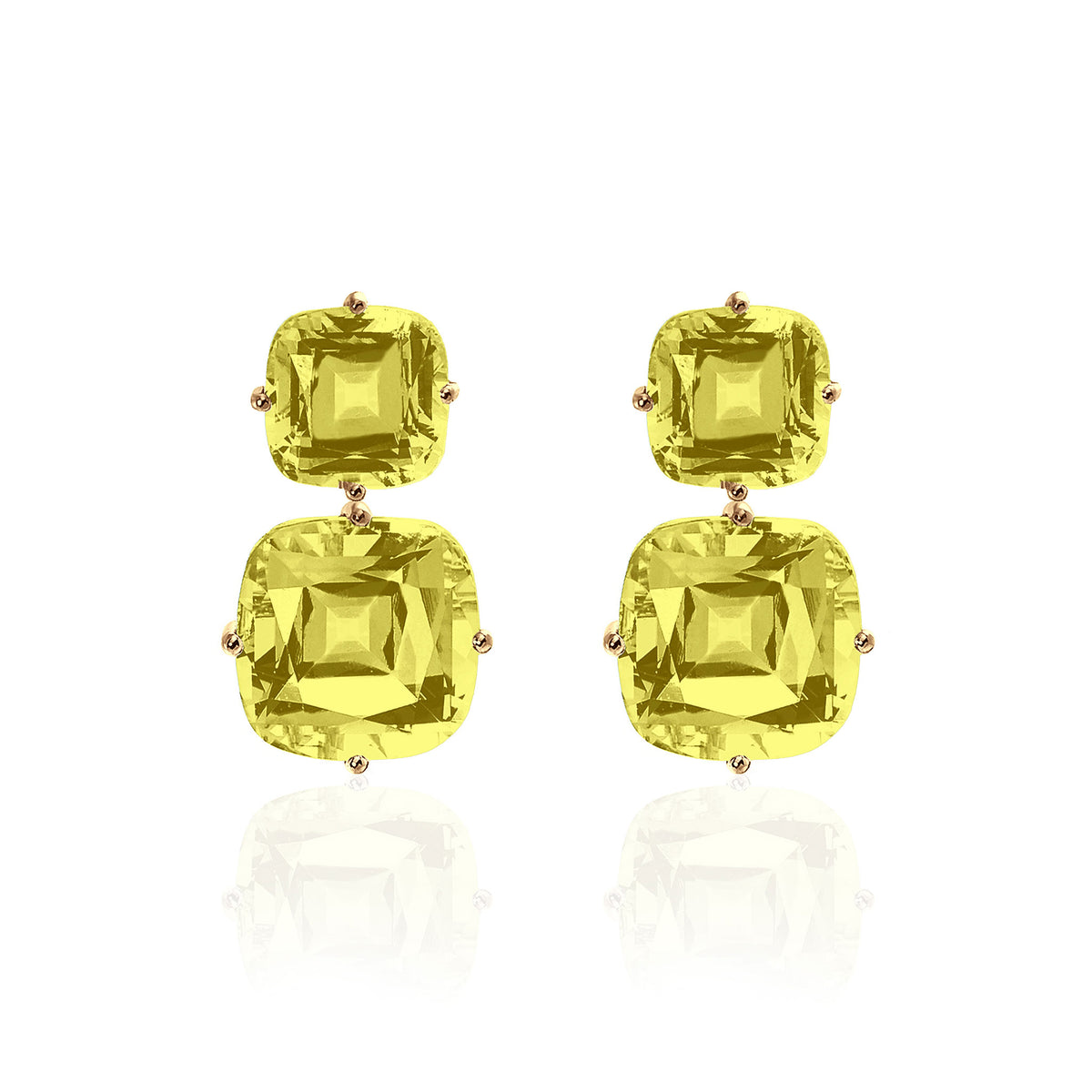 Goshwara Lemon Quartz Double Cushion Drop 18K Gold Earrings