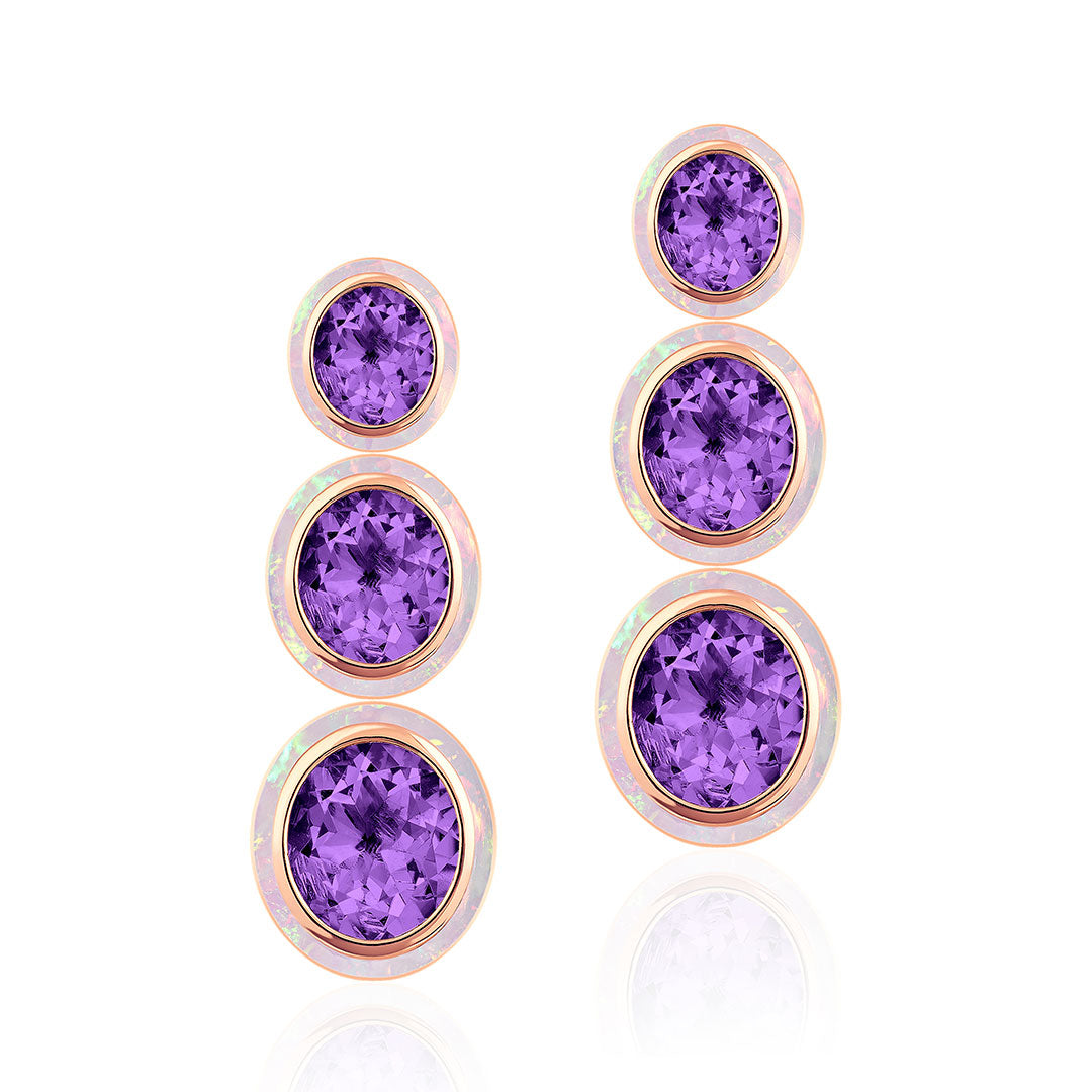 Goshwara Oval Amethyst & Pink Opal Inlay 18K Gold Drop Earrings