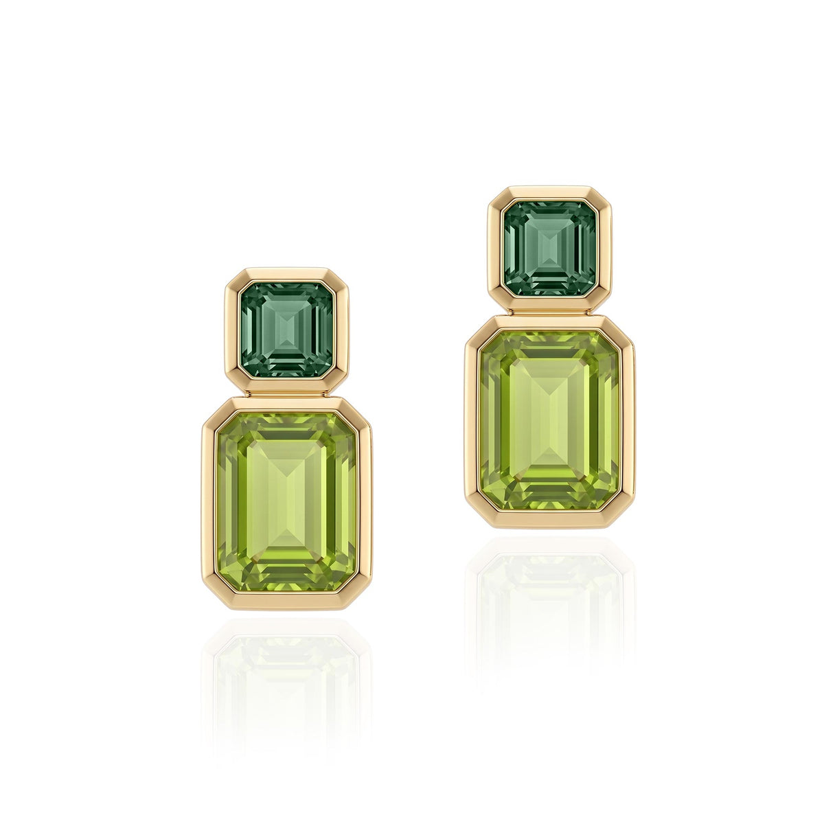 Goshwara Tourmaline & Peridot Bezel Set 18K Gold Earrings