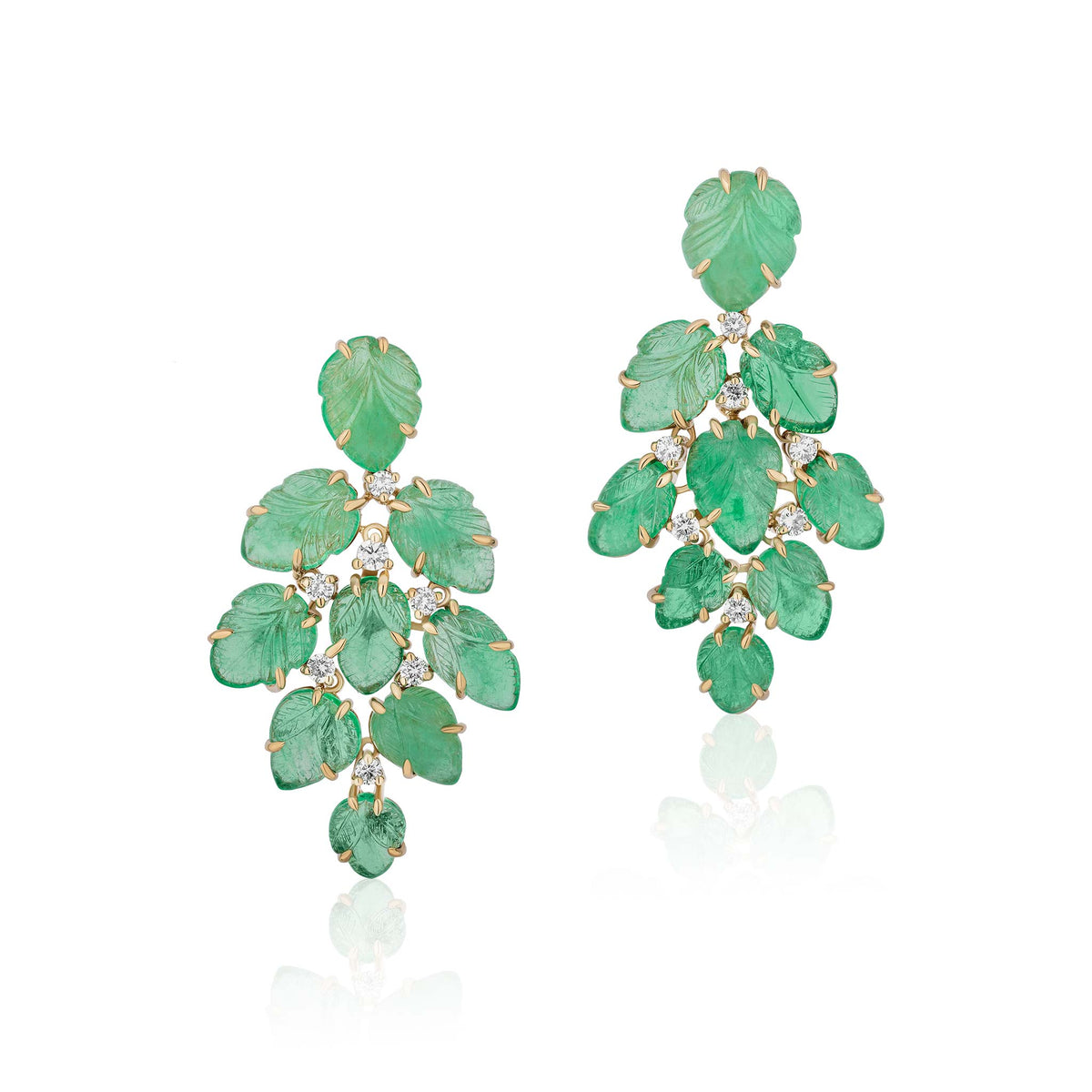 Goshwara Carved Emerald & Diamond 18K Gold Earrings