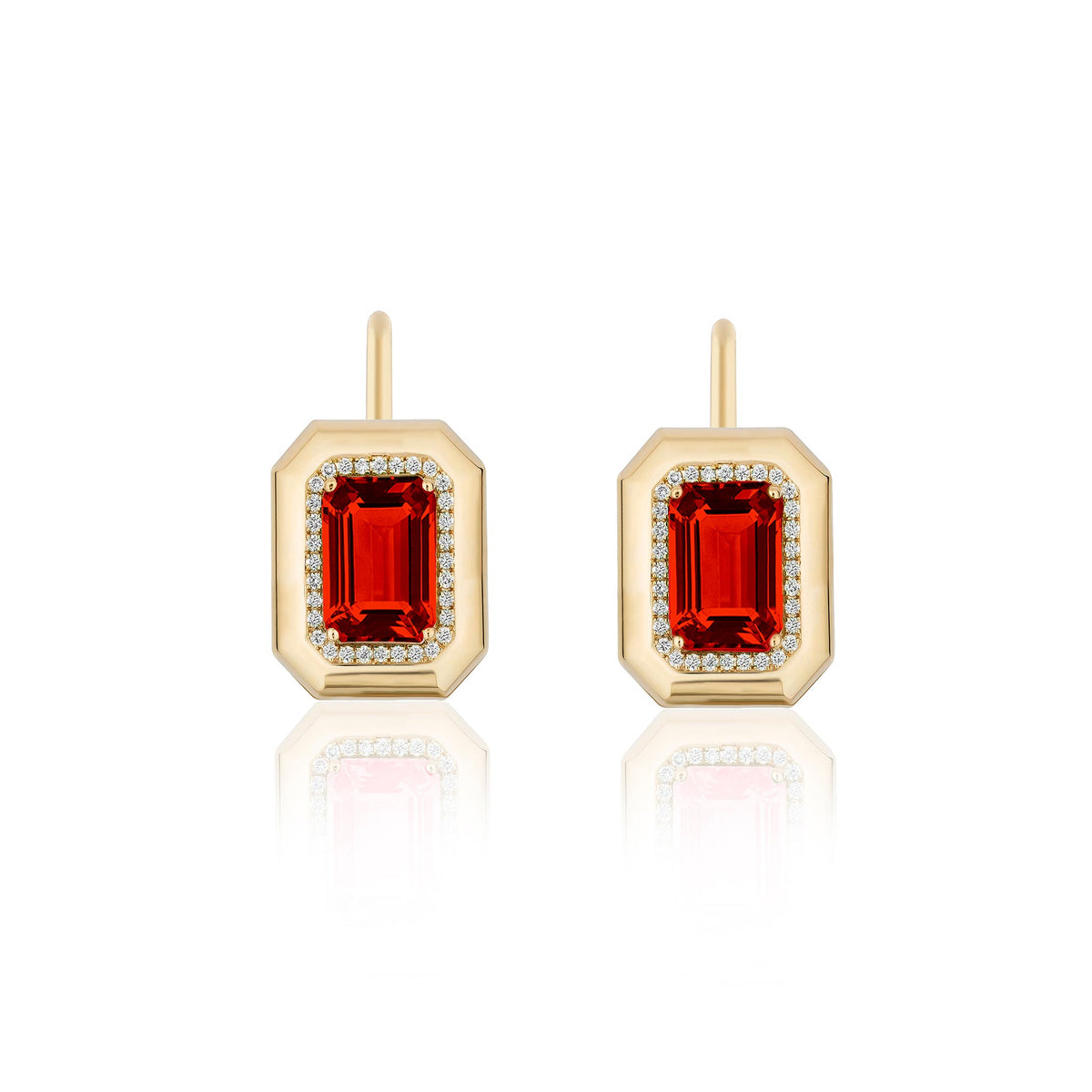 Goshwara Garnet Emerald-Cut Halo Earrings