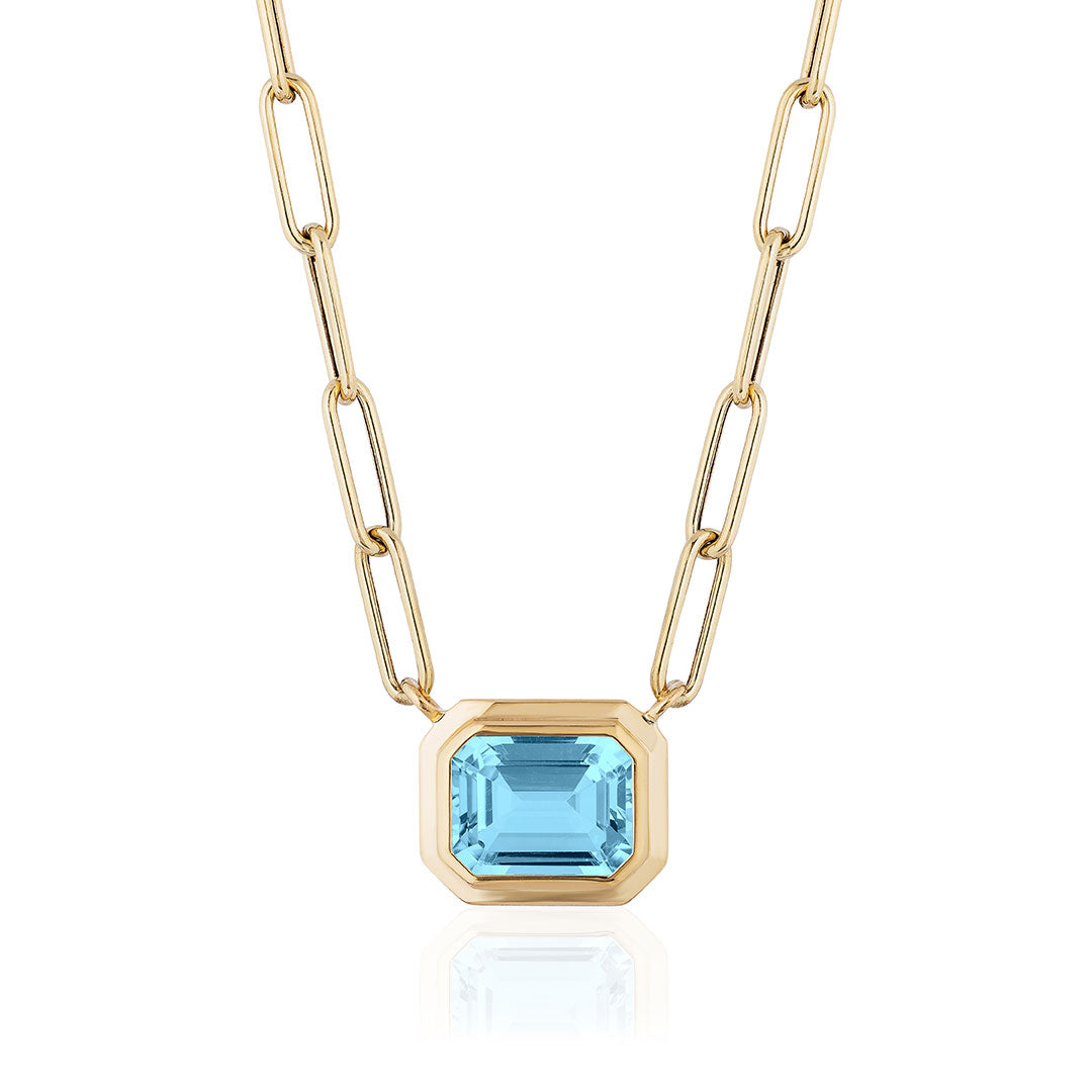 Goshwara Emerald Cut Blue Topaz 18K Gold Pendant Necklace