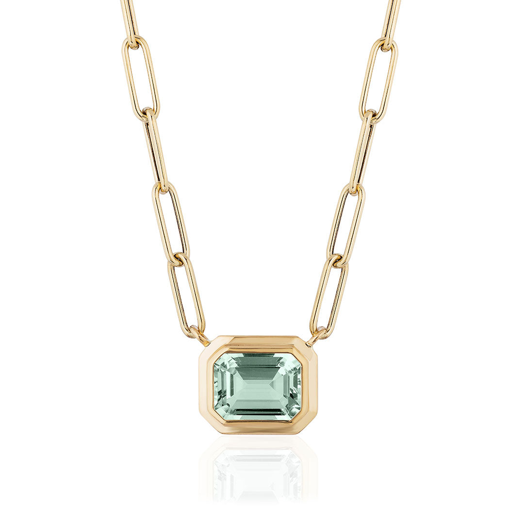 Goshwara Emerald Cut Prasiolite 18K Gold Pendant Necklace
