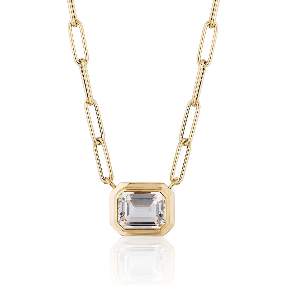 Goshwara Emerald Cut Rock Crystal 18K Gold Pendant Necklace