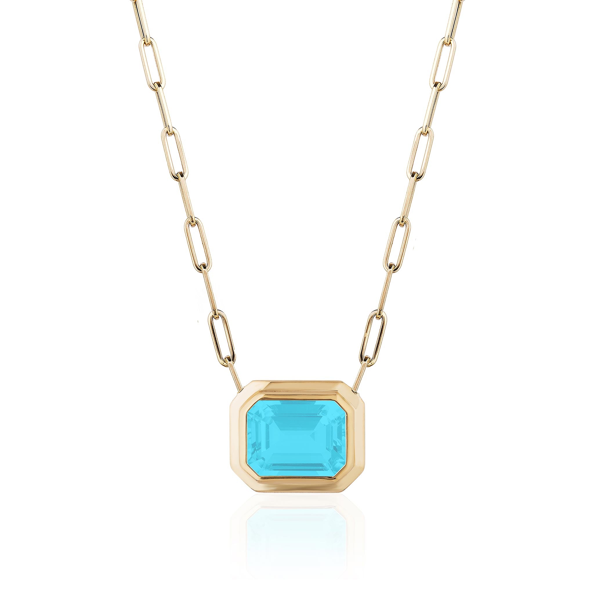Goshwara Emerald-Cut Bezel Turquoise 18K Gold Pendant Necklace