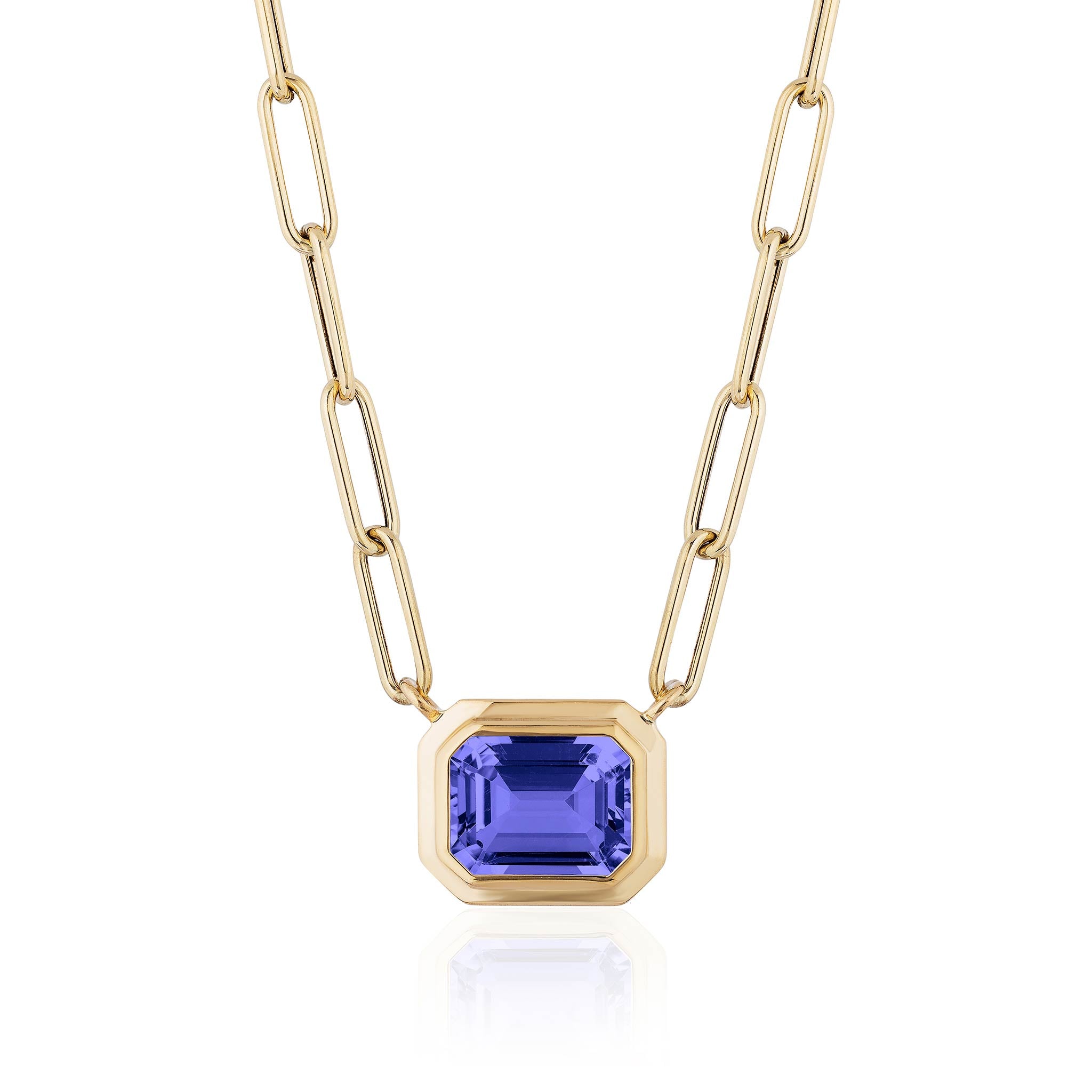 Goshwara Emerald-Cut Bezel Tanzanite 18K Gold Pendant Necklace