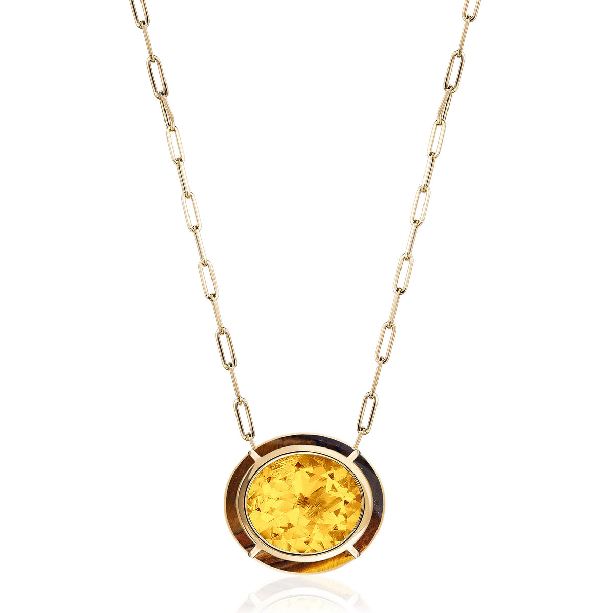 Goshwara Oval Citrine & Tiger's Eye Inlay 18K Gold Pendant Necklace