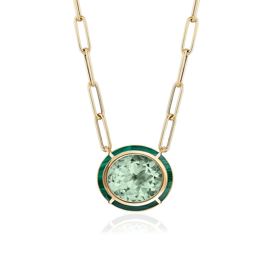 Goshwara Prasiolite & Malachite Inlay 18K Gold Pendant Necklace