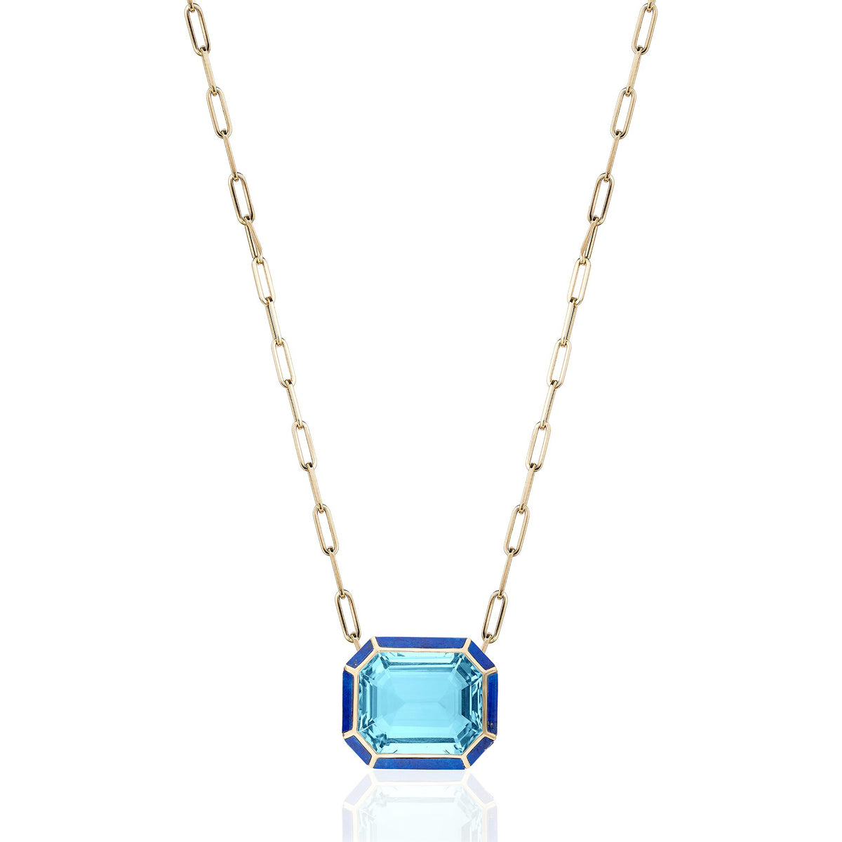 Goshwara Emerald-Cut Blue Topaz & Lapis Inlay 18K Gold Pendant Necklace