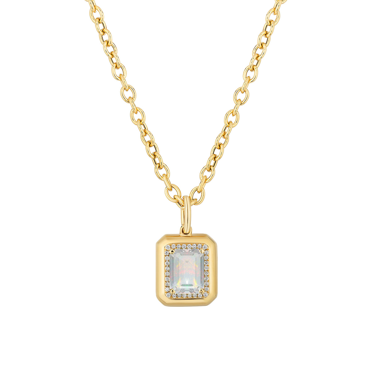 Goshwara Emerald-Cut Opal & Diamond 18K Gold Pendant Necklace