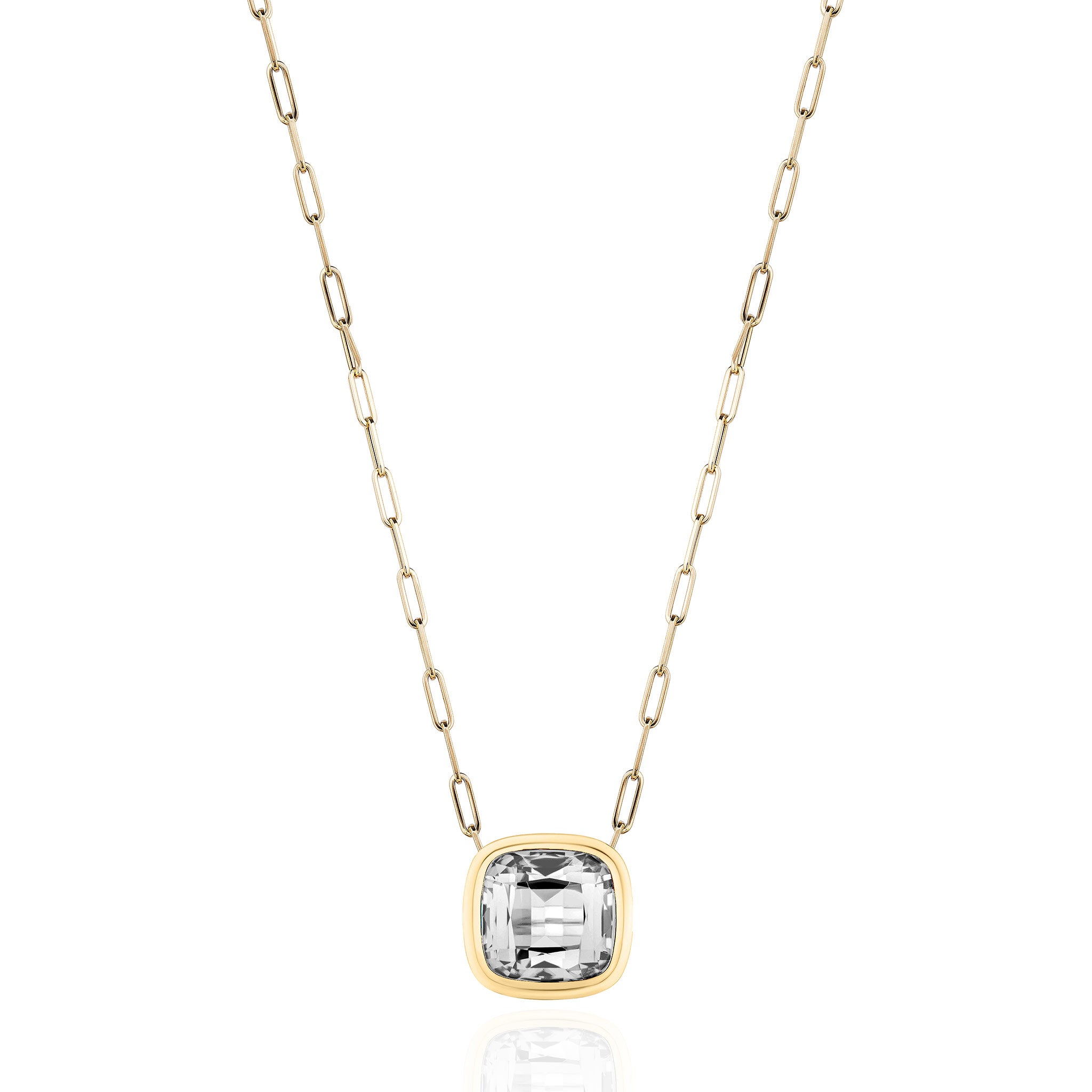 Goshwara Small Cushion Bezel Rock Crystal 18K Gold Pendant Necklace