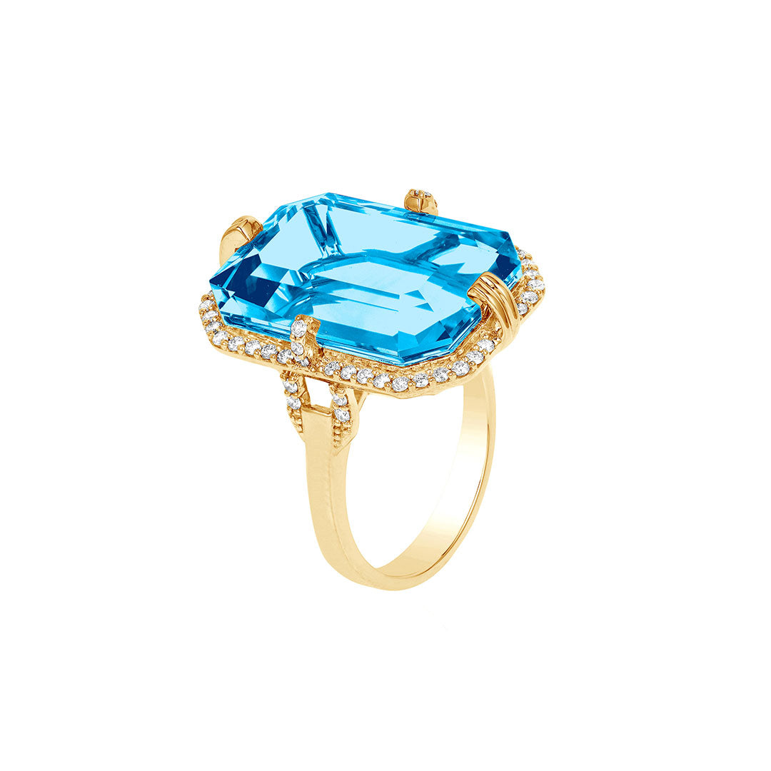 Goshwara Emerald Cut Blue Topaz & Diamond 18K Gold Ring