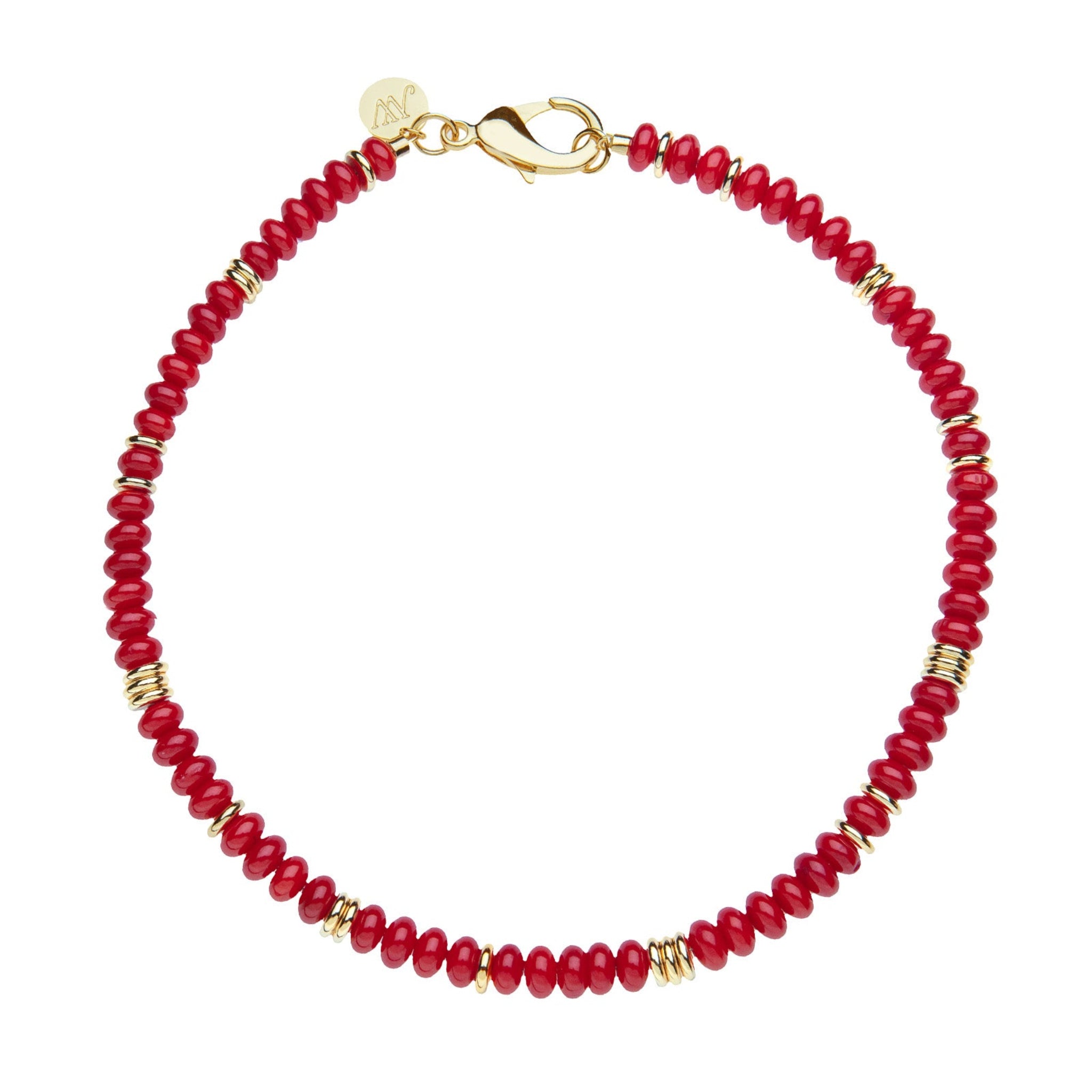 Jane Win Red Coral Gumdrop Beaded Necklace 16"