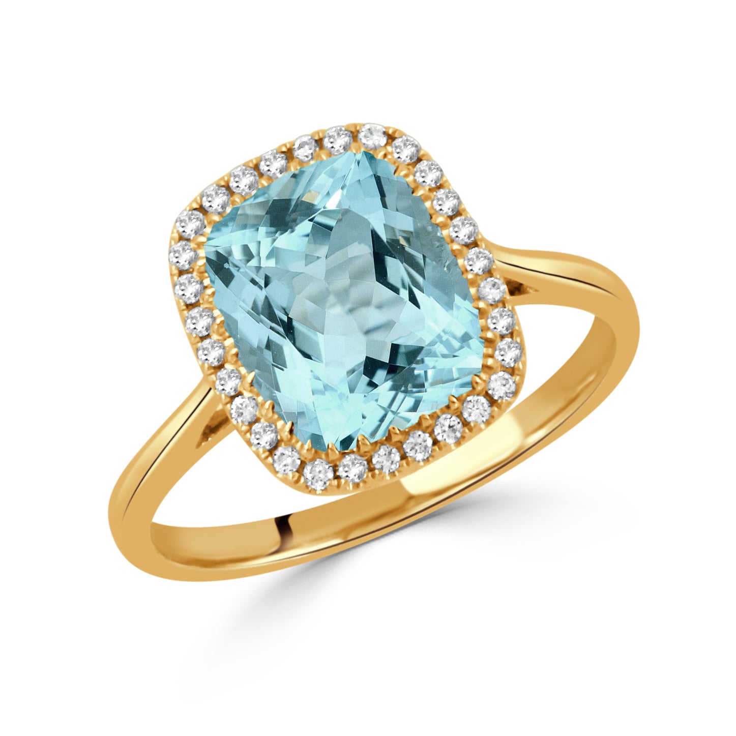 Rectangular Cushion Blue Topaz & Diamond Halo 18K Yellow Gold Ring