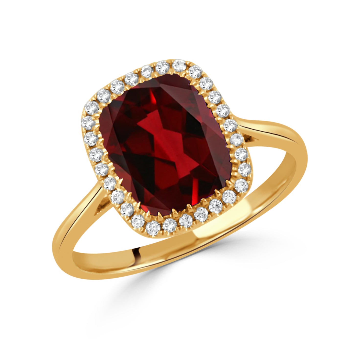 Rectangular Cushion Garnet & Diamond Halo 18K Yellow Gold Ring