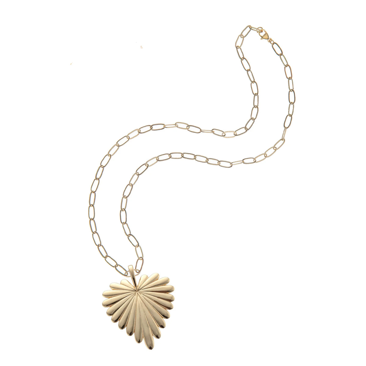 Jane Win LOVE Full Heart Palm Leaf Pendant Necklace