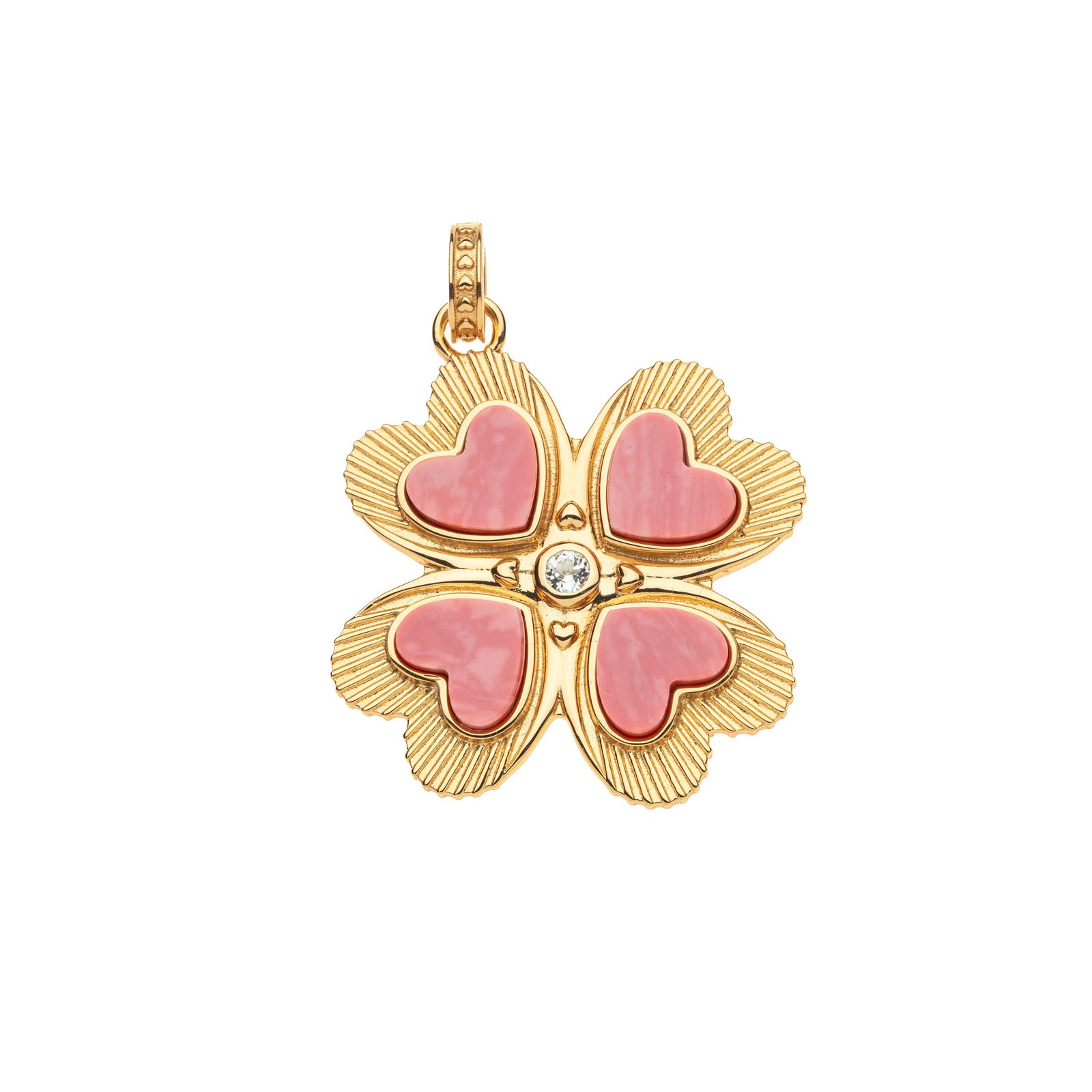 Jane Win LUCKY in Love Coral Clover Pendant Necklace