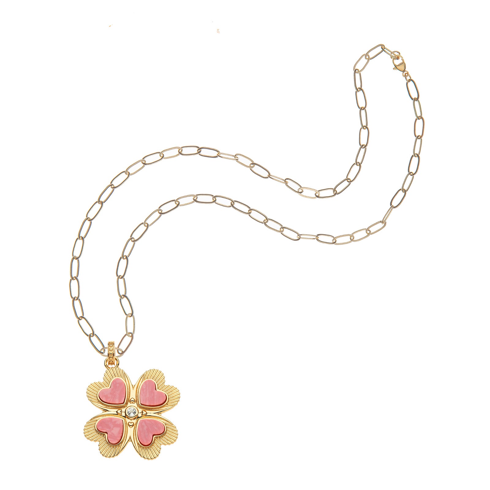 Jane Win LUCKY in Love Coral Clover Pendant Necklace