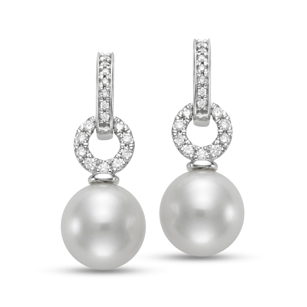 9-9.5mm Freshwater Pearl & Diamond 18K White Gold Drop Earrings