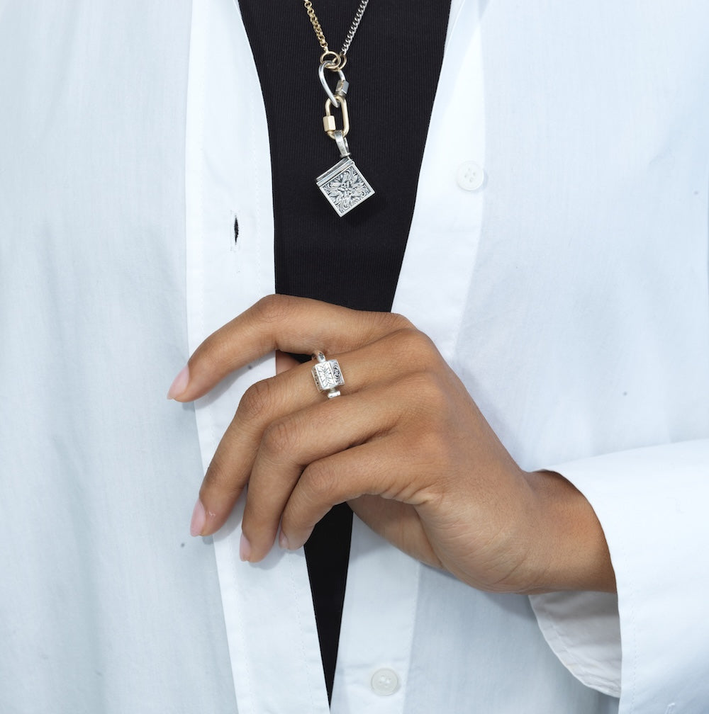 Marla Aaron Silver Embossed Chubby Trundle Lock Ring