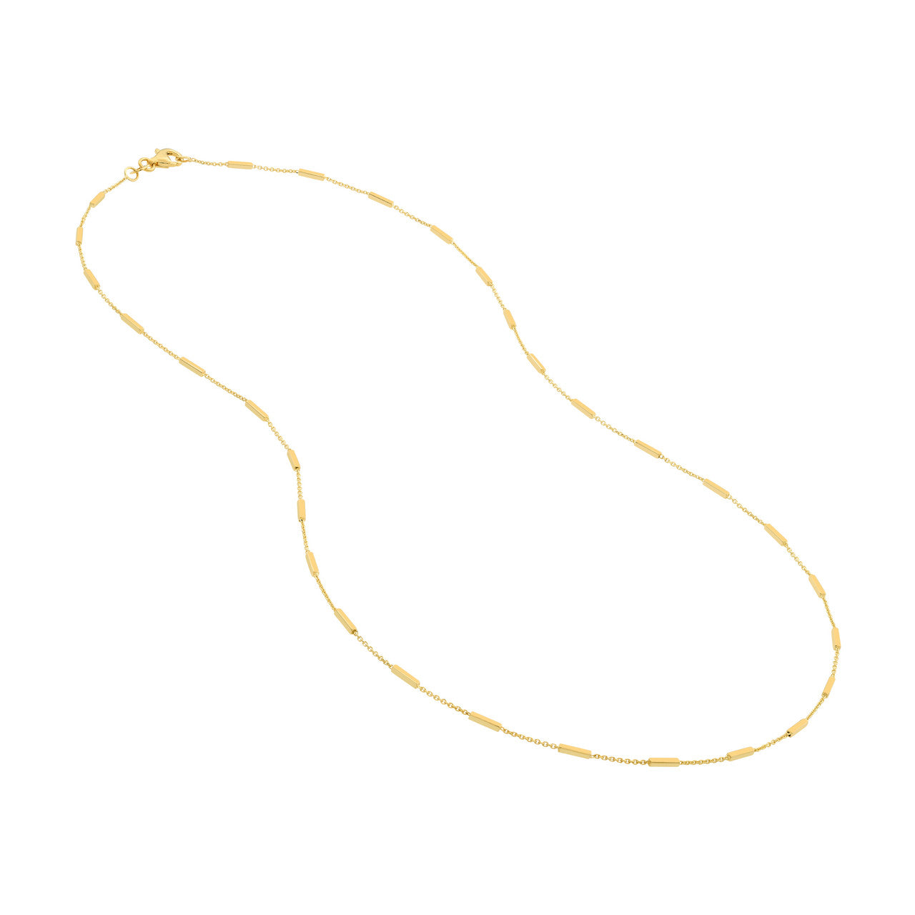 14K Yellow Gold Bar Station Cable Chain Necklace