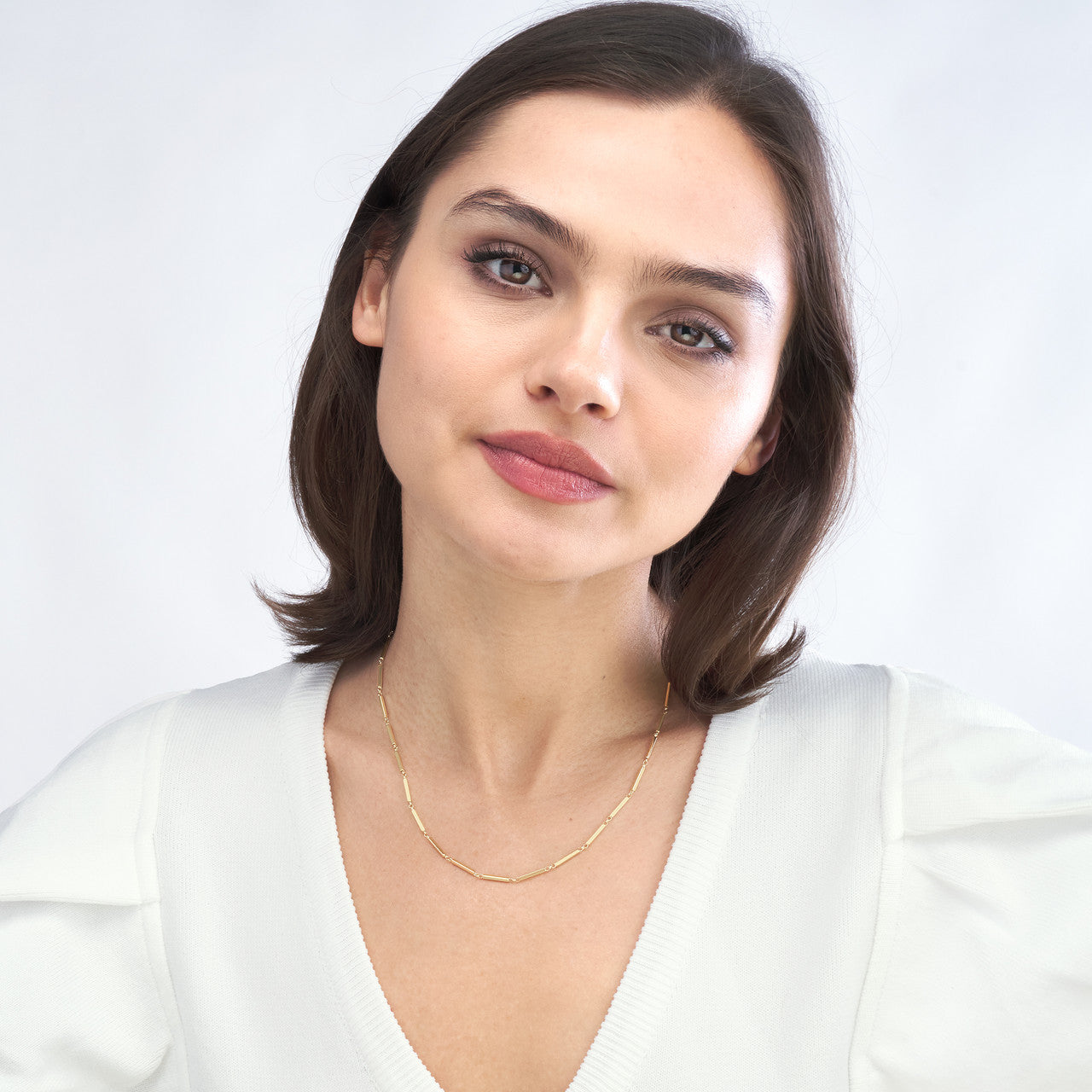 14K Yellow Gold Rectangle Bar Station Chain Necklace