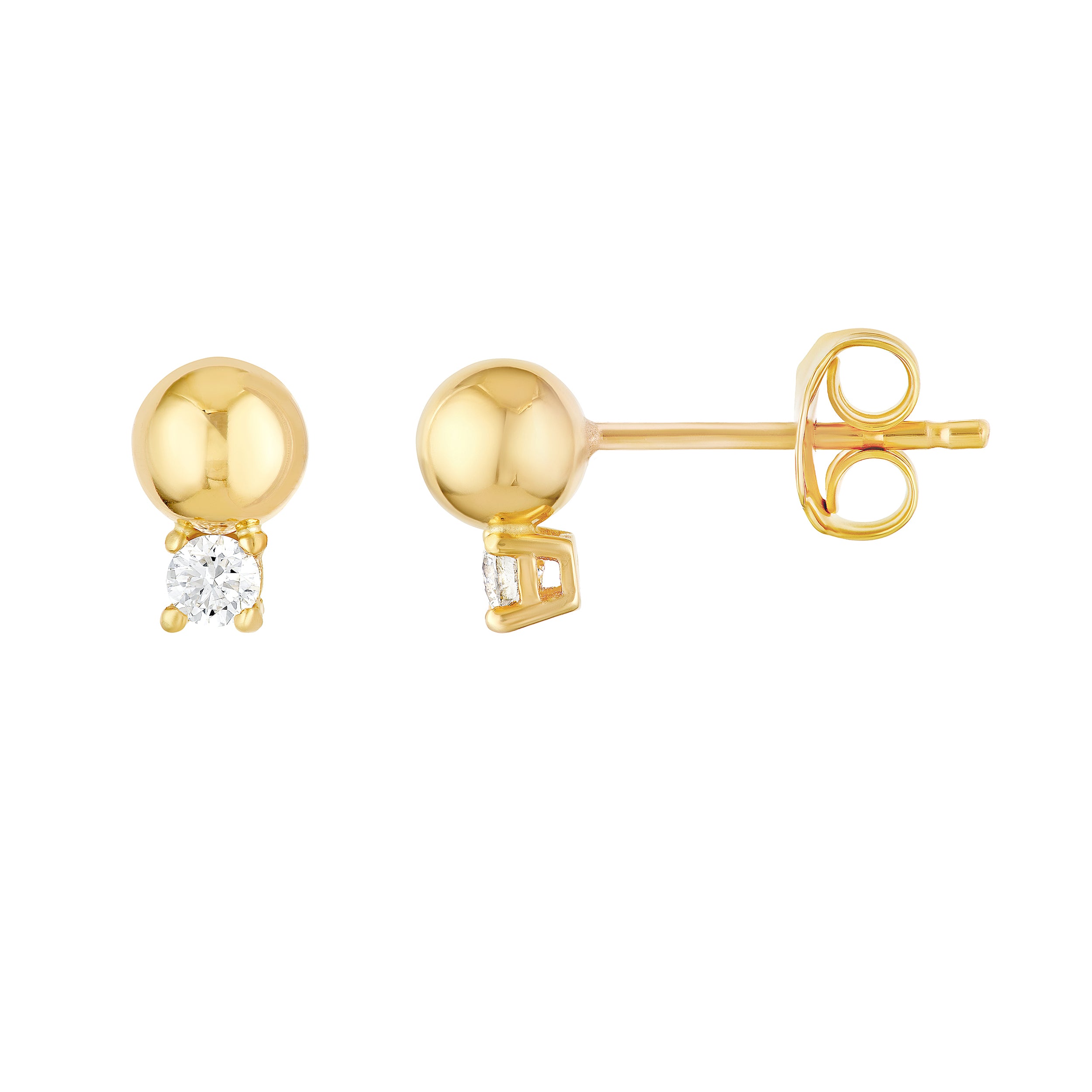 Diamond & 14K Yellow Gold Bead Stud Earrings