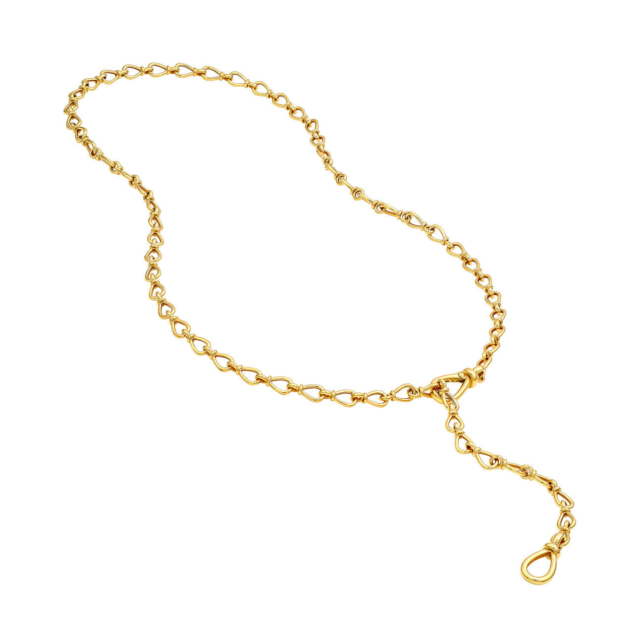 14K Yellow Gold Teardrop Link Lariat Necklace