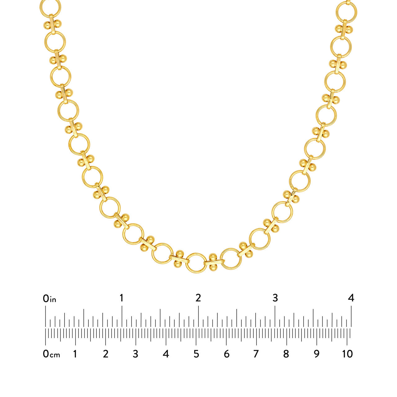 14K Yellow Gold Alternating Round Link & Beaded Bar Necklace