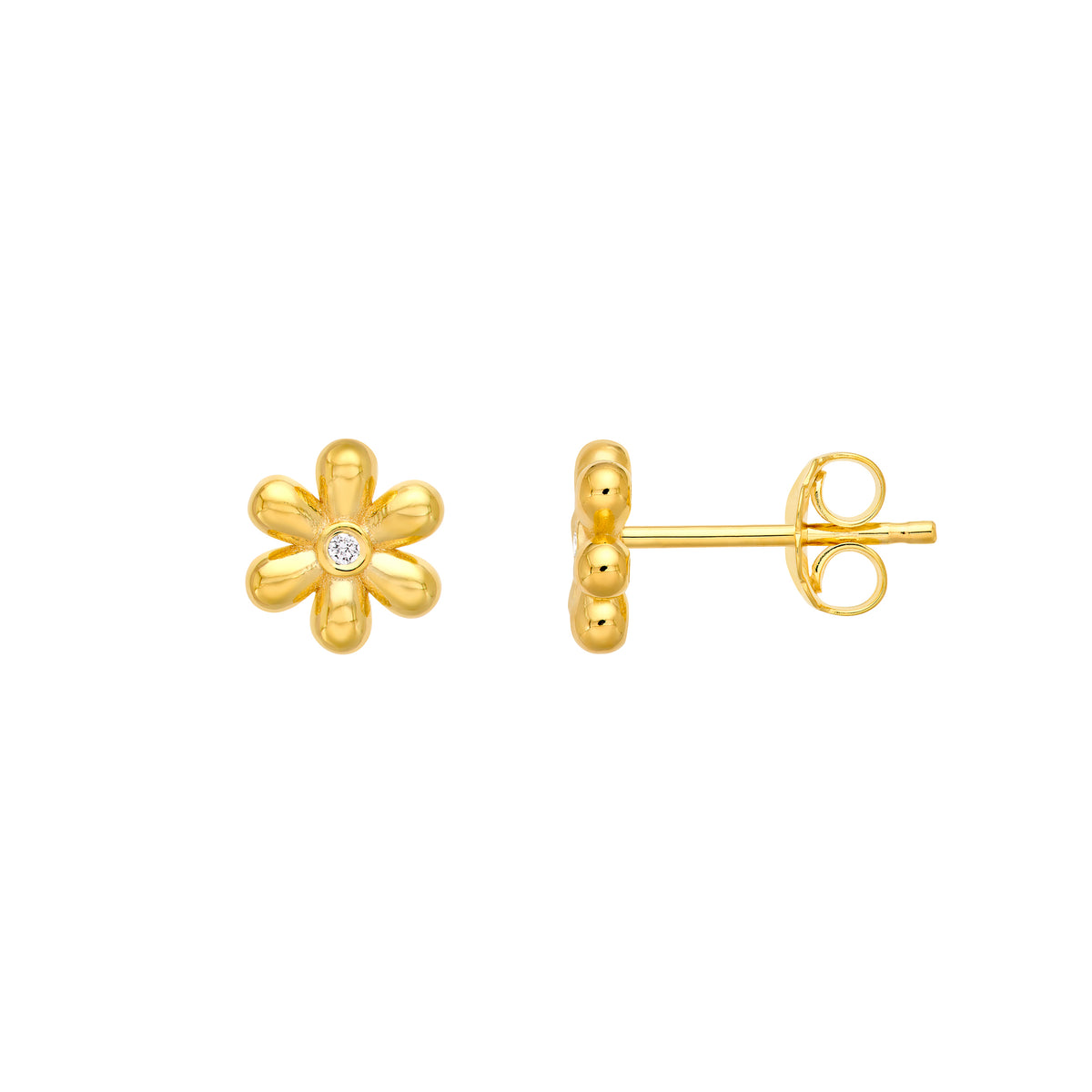 Diamond 14K Yellow Gold Mini Flower Stud Earrings