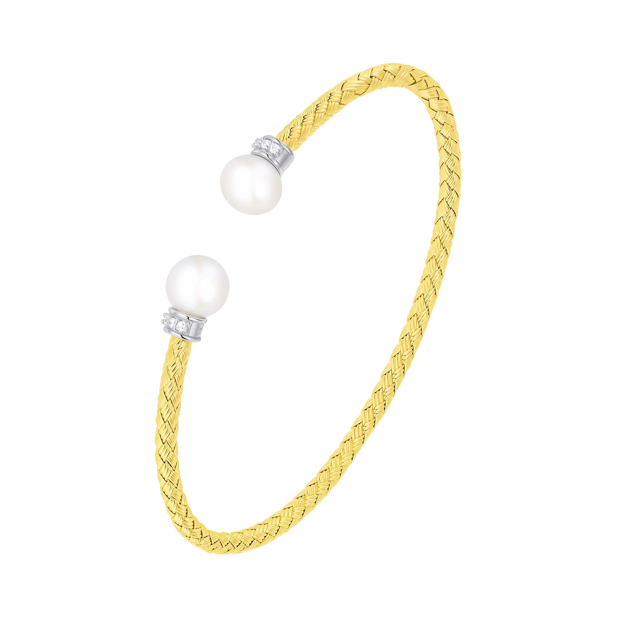 Charles Garnier CZ & Pearl Gold-Plated Sterling Silver 2mm Mesh Cuff