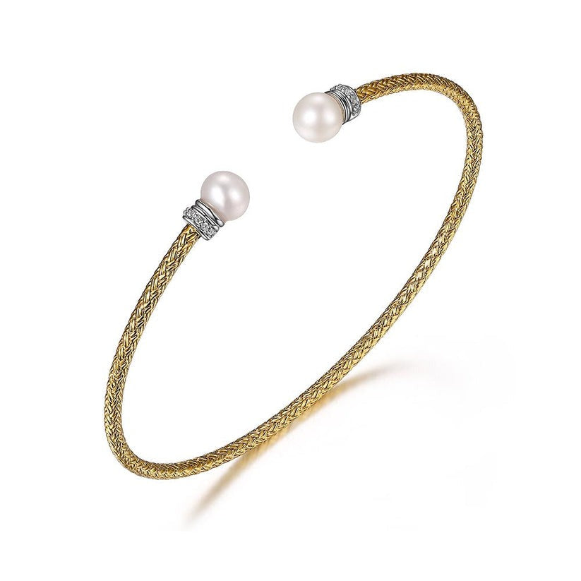 Charles Garnier Freshwater Pearl & CZ Gold-Plated Silver 2mm Mesh Cuff