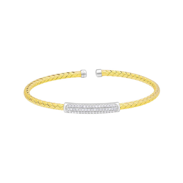 CZ Gold-Plated Sterling Silver 3mm Mesh Cuff Bangle