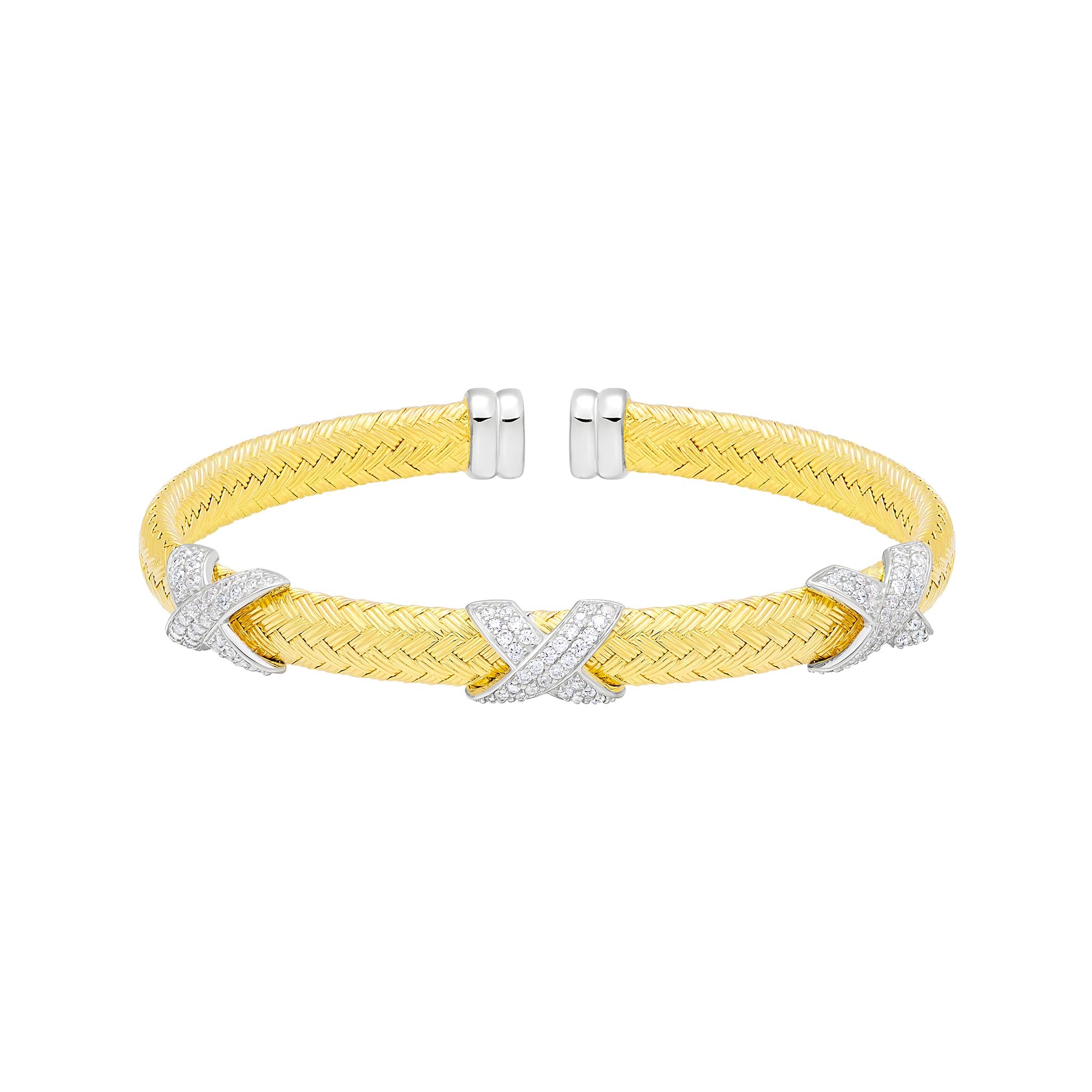 CZ Gold-Plated Sterling Silver 6mm Mesh Cuff Bangle