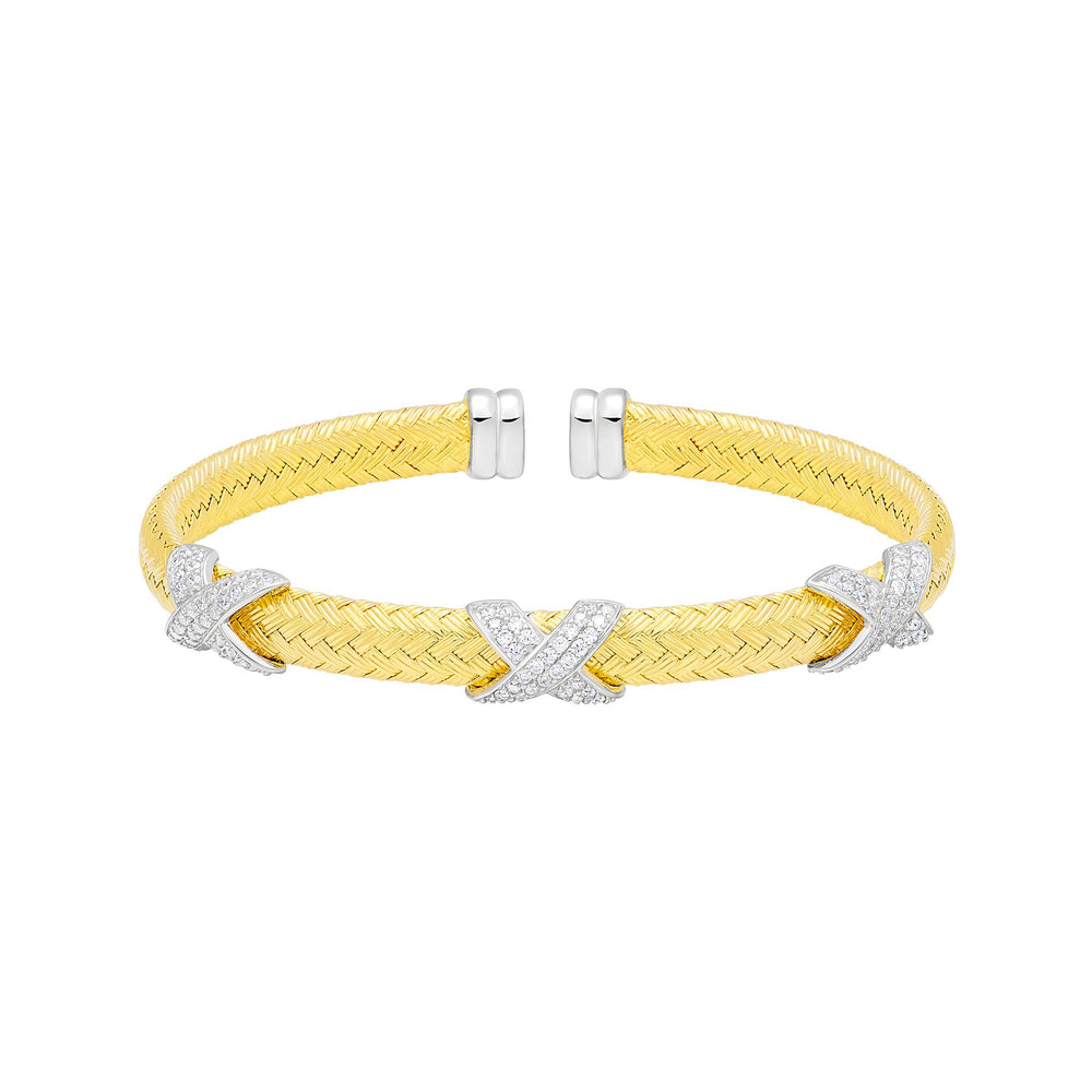 CZ Gold-Plated Sterling Silver 6mm Mesh Cuff Bangle display picture 2