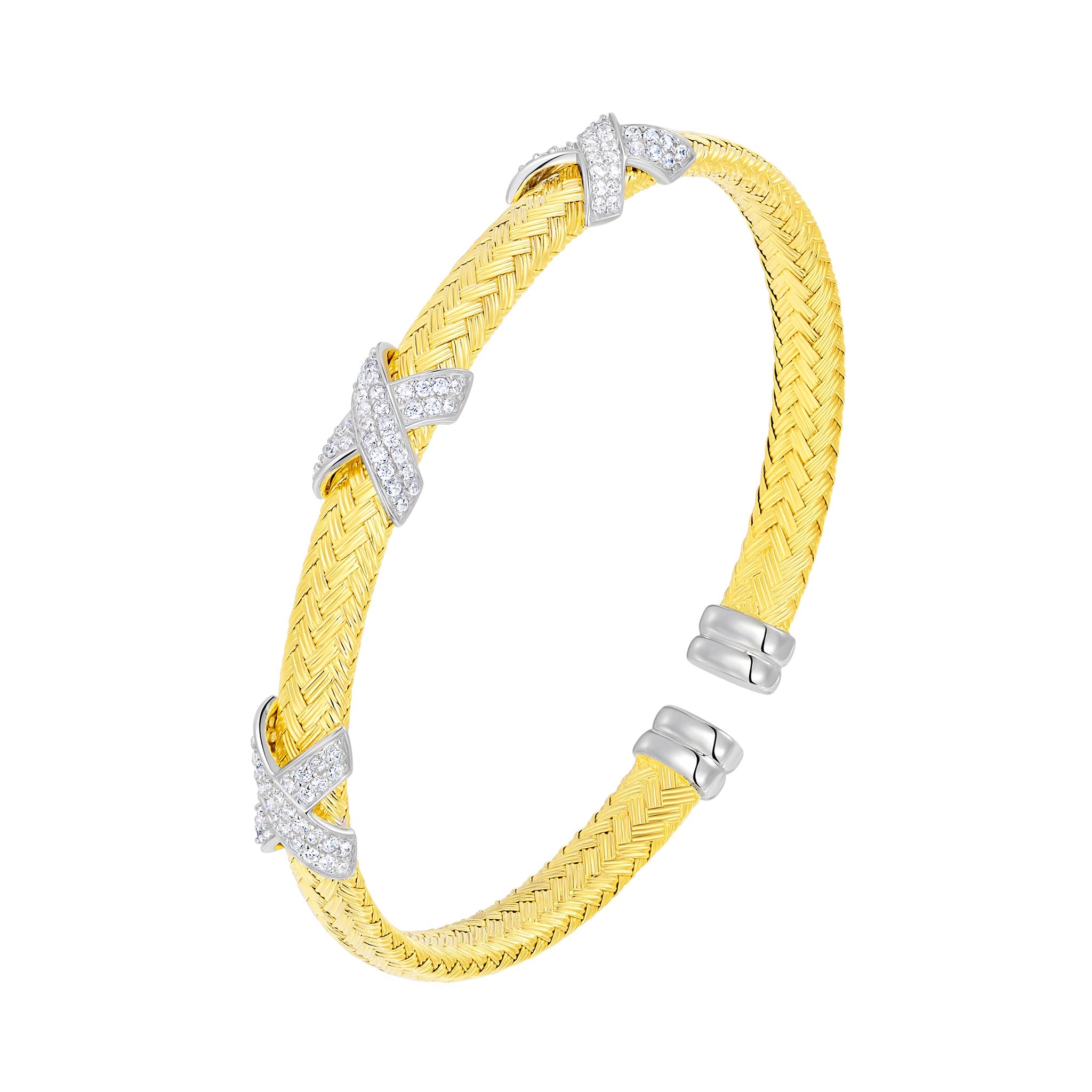 Charles Garnier CZ Gold-Plated Sterling Silver 6mm Mesh Cuff Bangle