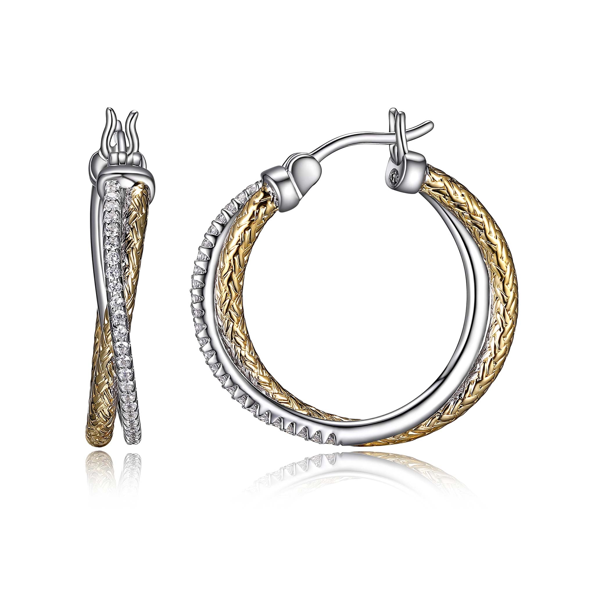 Charles Garnier CZ Gold-Plated Sterling Silver Mesh Hoop Earrings 25mm