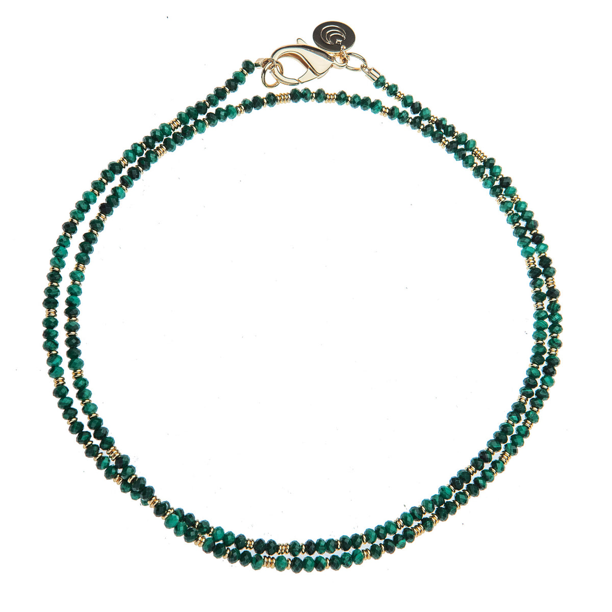 Jane Win Double Wrap Diamond-Cut Malachite & Gold Beaded Necklace 32"