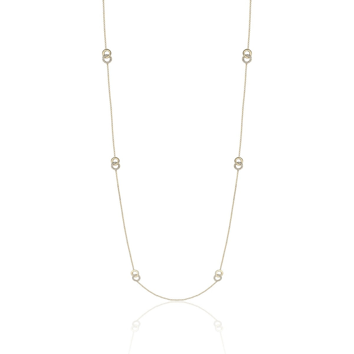 Diamond 14K Yellow Gold Circle Link Station Chain Necklace