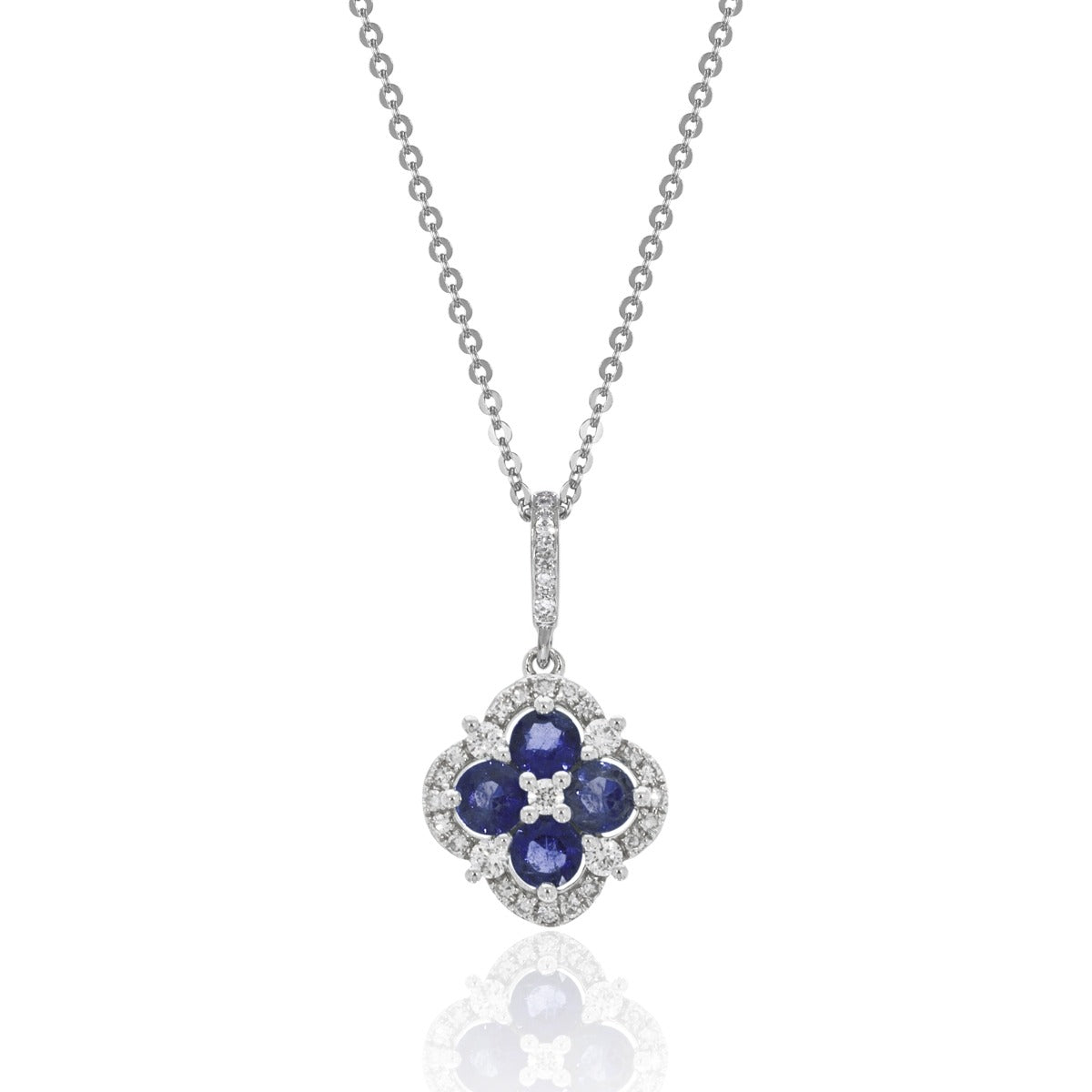 Sapphire & Diamond 14K White Gold Clover Necklace