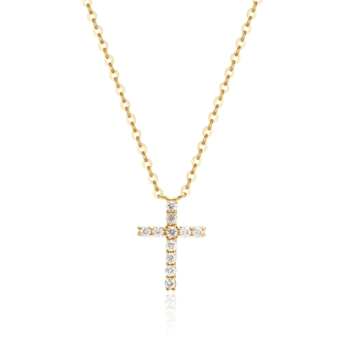 Diamond Small Cross 14K Yellow Gold Necklace