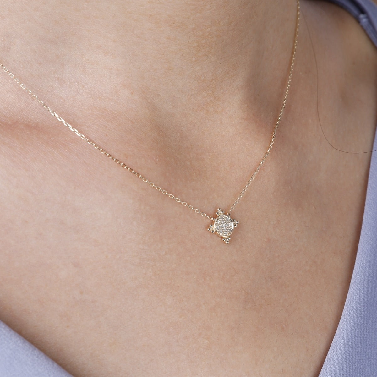 Diamond 14K Yellow Gold Granulation Pendant Necklace