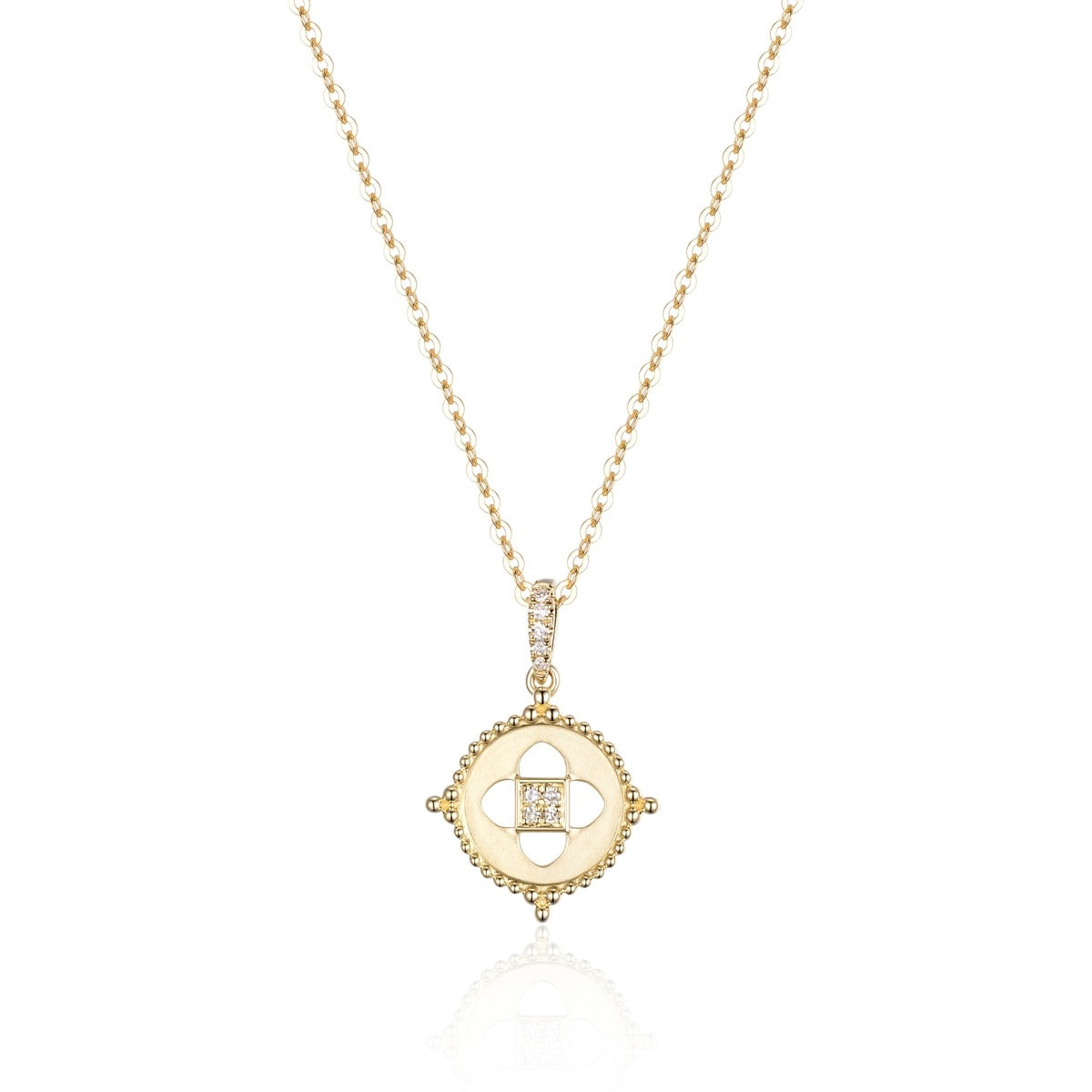 Diamond 14K Yellow Gold Beaded Circle Pendant Necklace