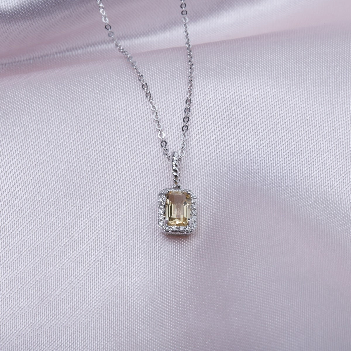Blue Topaz & Diamond Frame 14K White Gold Pendant Necklace