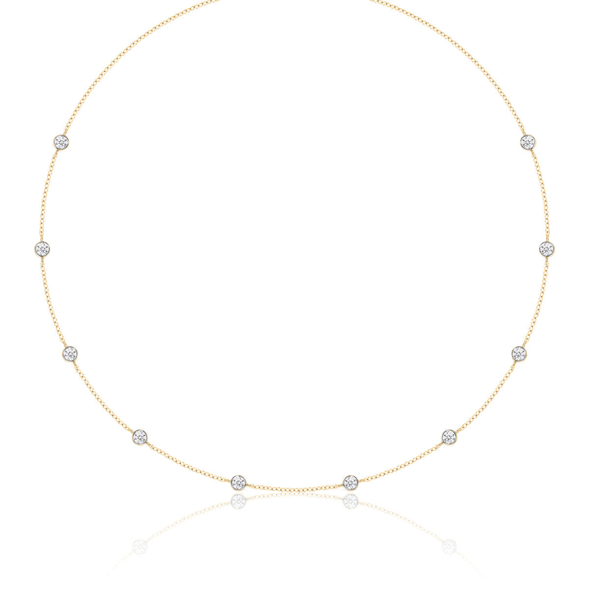 White Sapphire Bezel Set Station 14K Yellow Gold Necklace