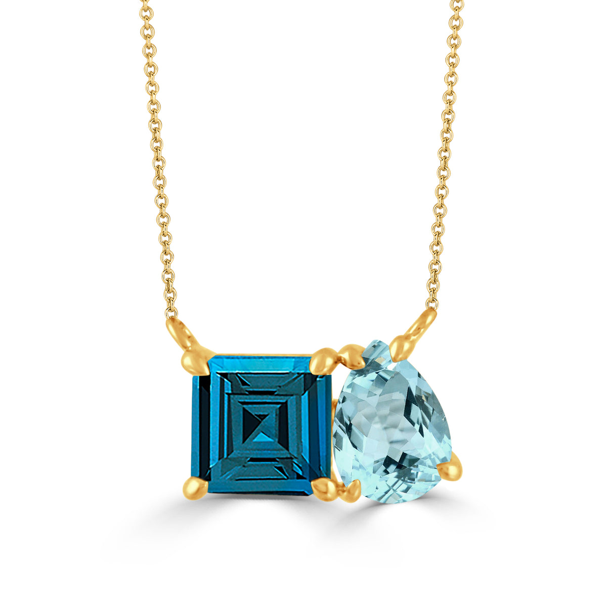Blue Topaz 2-Stone 18K Yellow Gold Necklace