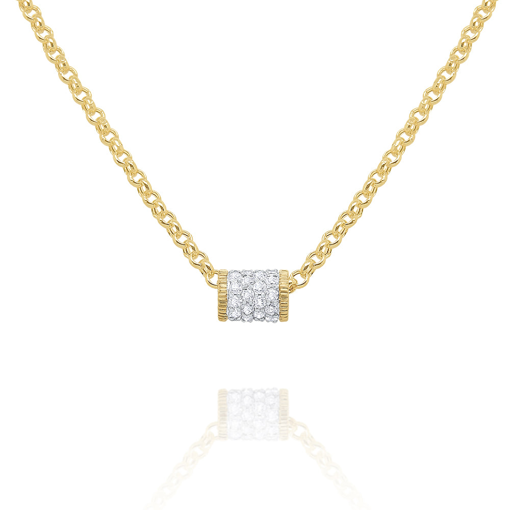 Diamond Pavé Barrel 14K Gold Necklace 18"